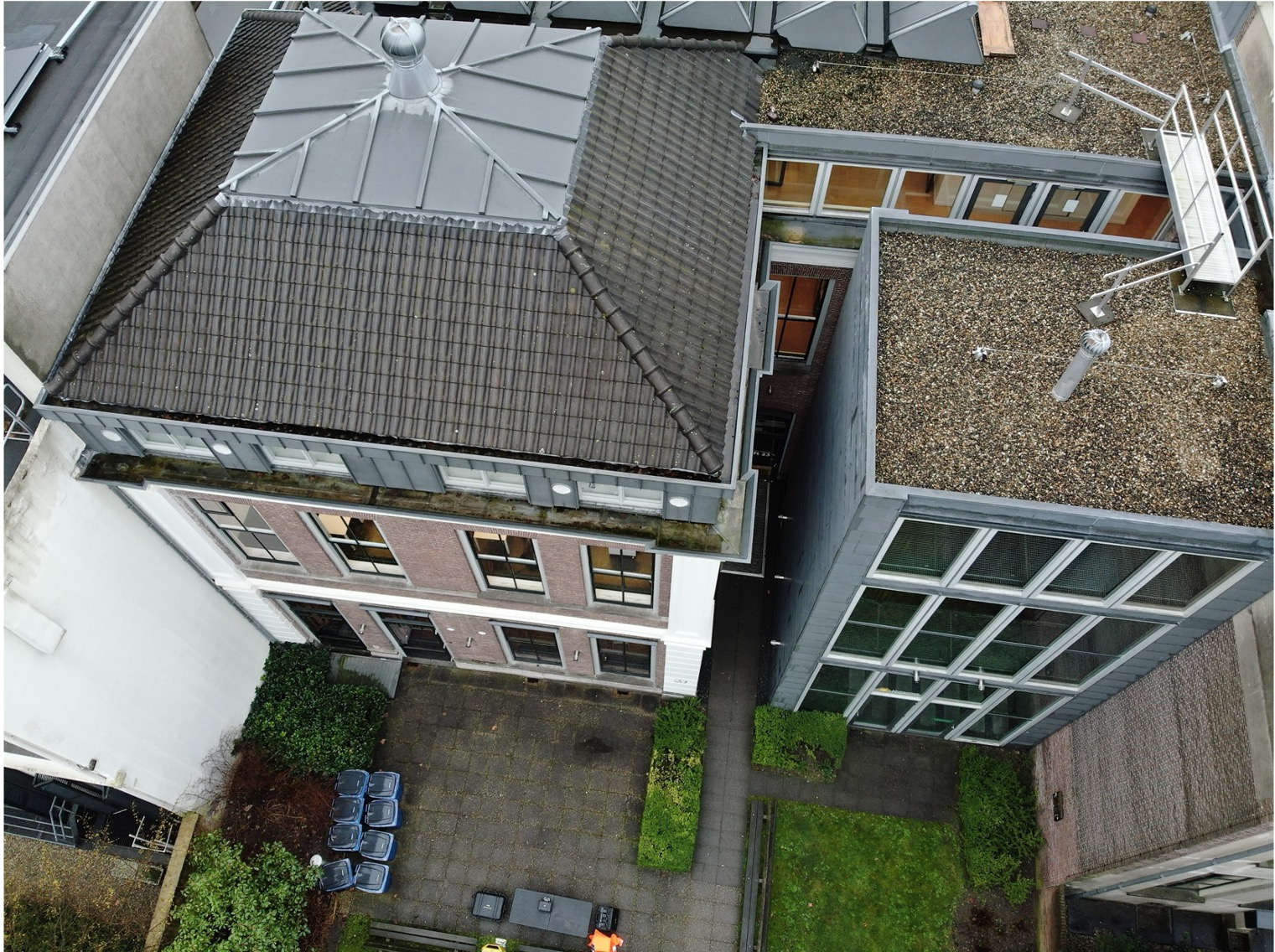 Aerial drone capture of the University of Utrecht roof and facade, processed into a 3D inspection model in Twinsity